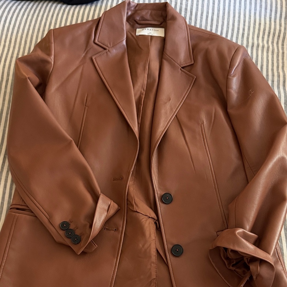 & Other Stories Brown Leather Blazer Jacket - Picture 2 of 3